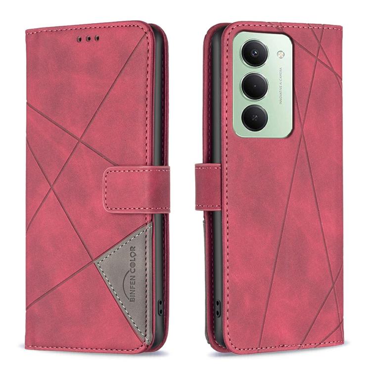 

For Redmi 15 5G Global / 15 4G SEA 169.5mm Magnetic Buckle Rhombus Texture Leather Phone Case(Red)