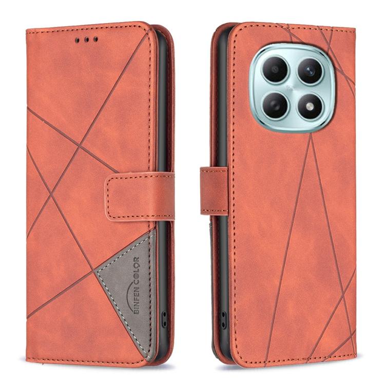 

For Redmi Note 15 Pro 4G Global 163.2mm Magnetic Buckle Rhombus Texture Leather Phone Case(Brown)