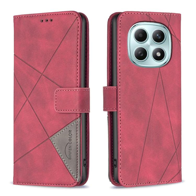 

For Redmi Note 15 Pro 4G Global 165.8mm Magnetic Buckle Rhombus Texture Leather Phone Case(Red)