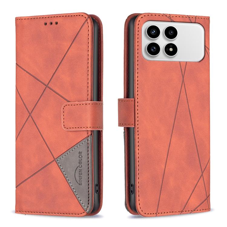 

For Redmi K90/Poco F8 Pro Magnetic Buckle Rhombus Texture Leather Phone Case(Brown)