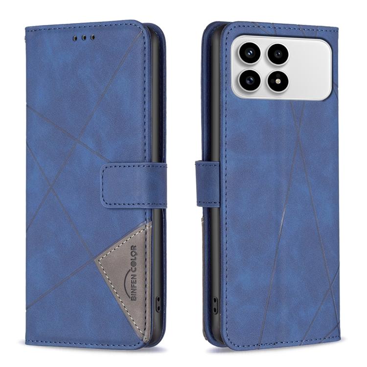 

For Redmi K90/Poco F8 Pro Magnetic Buckle Rhombus Texture Leather Phone Case(Blue)