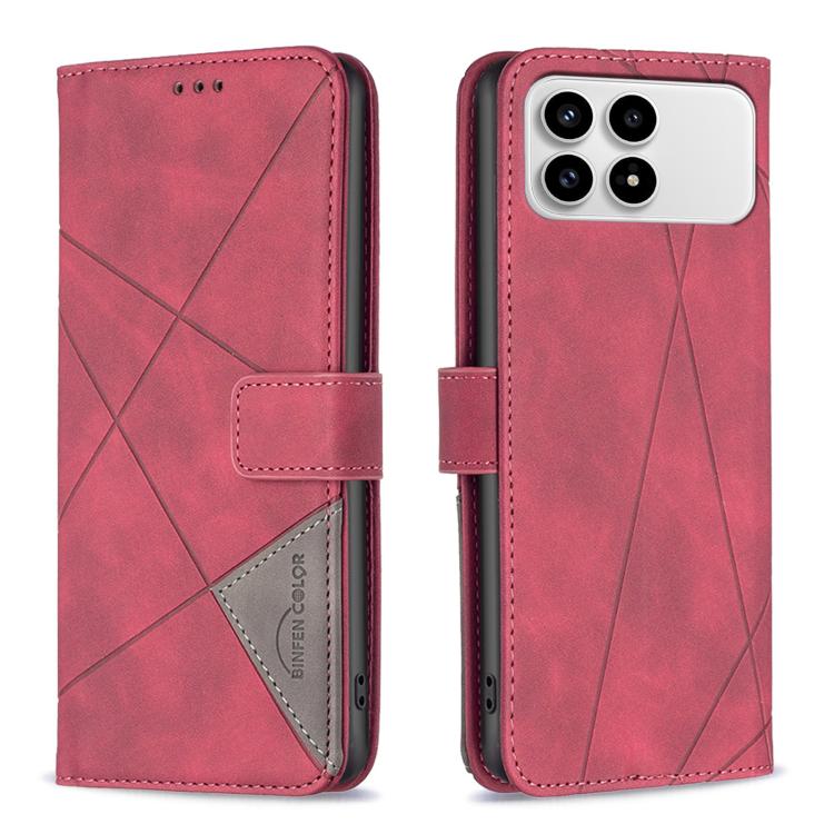 

For Redmi K90/Poco F8 Pro Magnetic Buckle Rhombus Texture Leather Phone Case(Red)