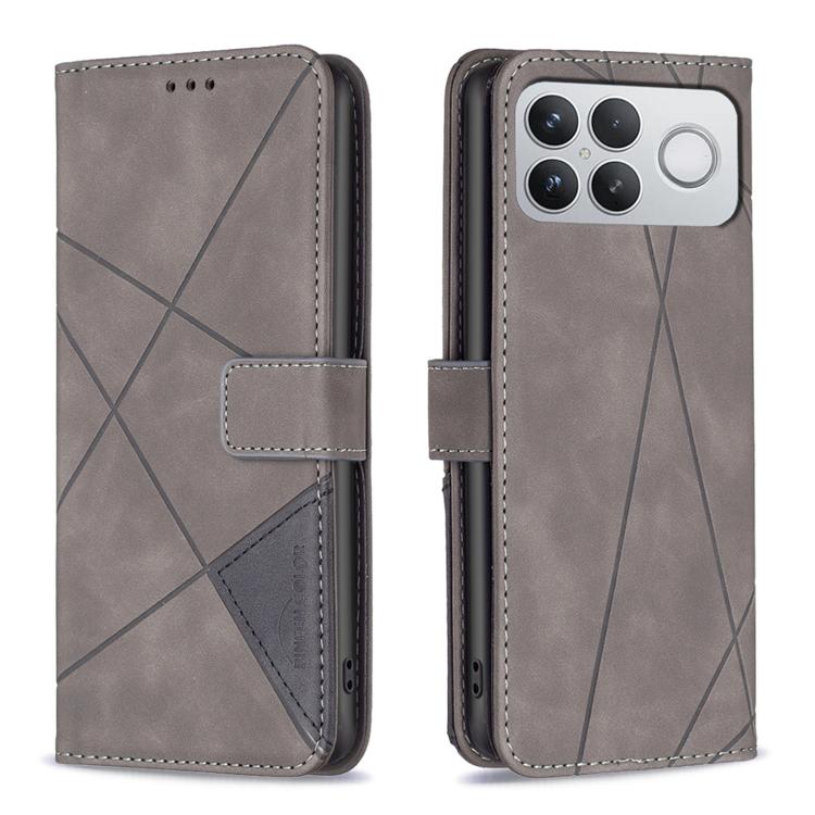 

For Redmi K90 Pro Max/Poco F8 Ultra Magnetic Buckle Rhombus Texture Leather Phone Case(Grey)