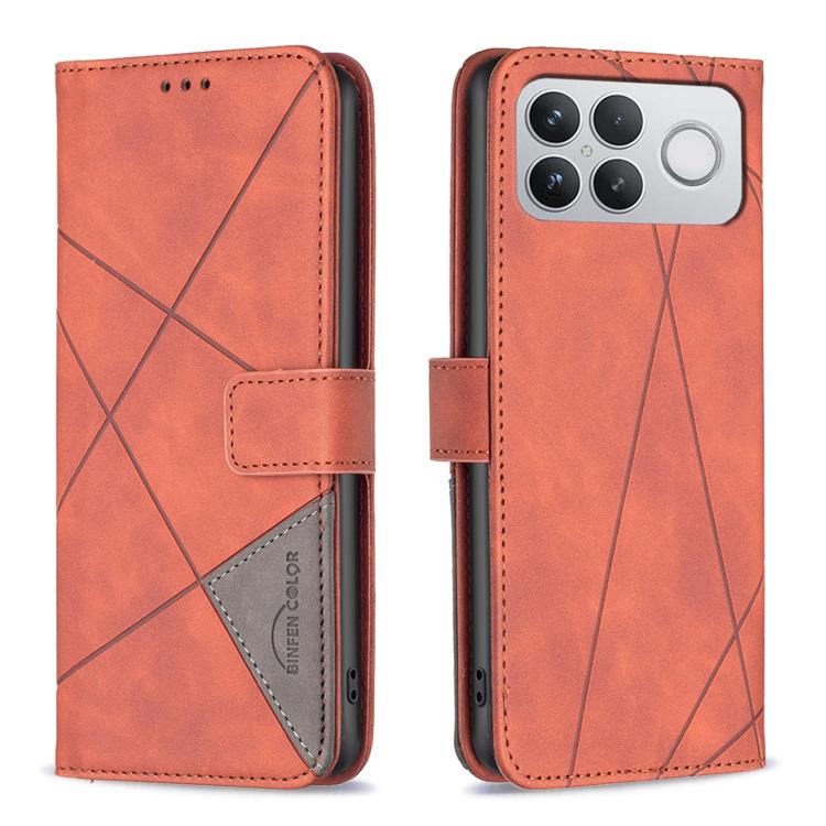 

For Redmi K90 Pro Max/Poco F8 Ultra Magnetic Buckle Rhombus Texture Leather Phone Case(Brown)