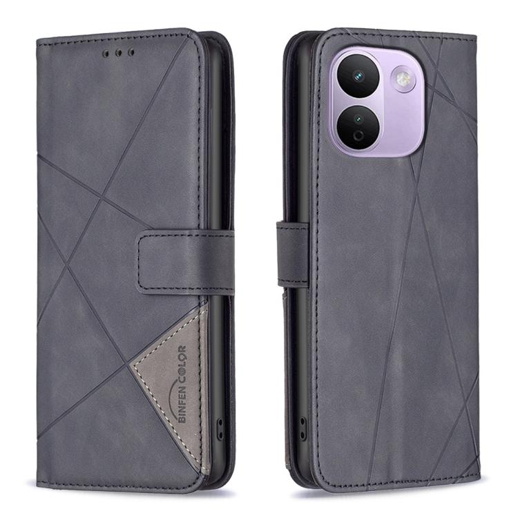 For Redmi Note 17 Pro+ 5G Global 163mm Magnetic Buckle Rhombus Texture Leather Phone Case(Black)