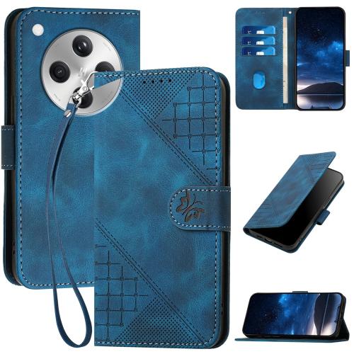 

For OPPO Find X8 Grid Butterfly Embossed Pattern Leather Phone Case with Lanyard(Dark Blue)