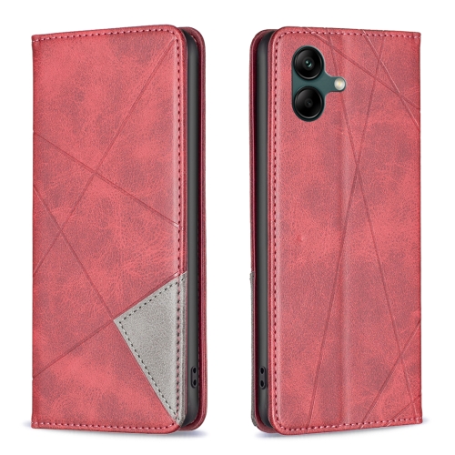 

For Samsung Galaxy A06 Rhombus Texture Magnetic Leather Phone Case(Red)