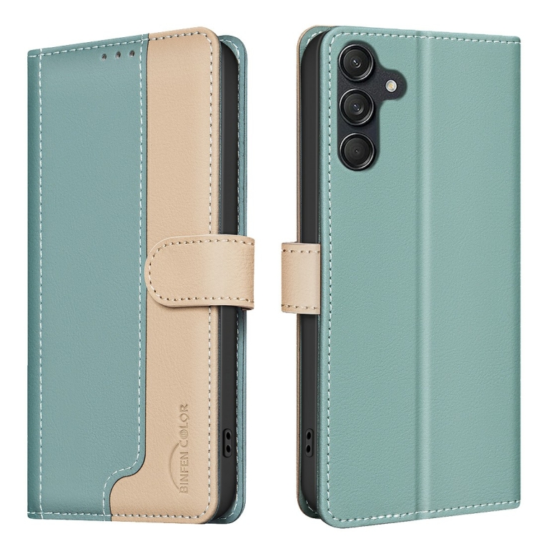 

For Samsung Galaxy A56 5G Color Matching RFID Anti-theft Leather Phone Case(Green)