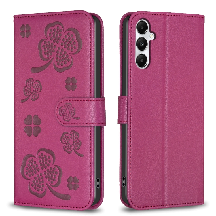 

For Samsung Galaxy A36 Four-leaf Embossed Leather Phone Case(Rose Red)