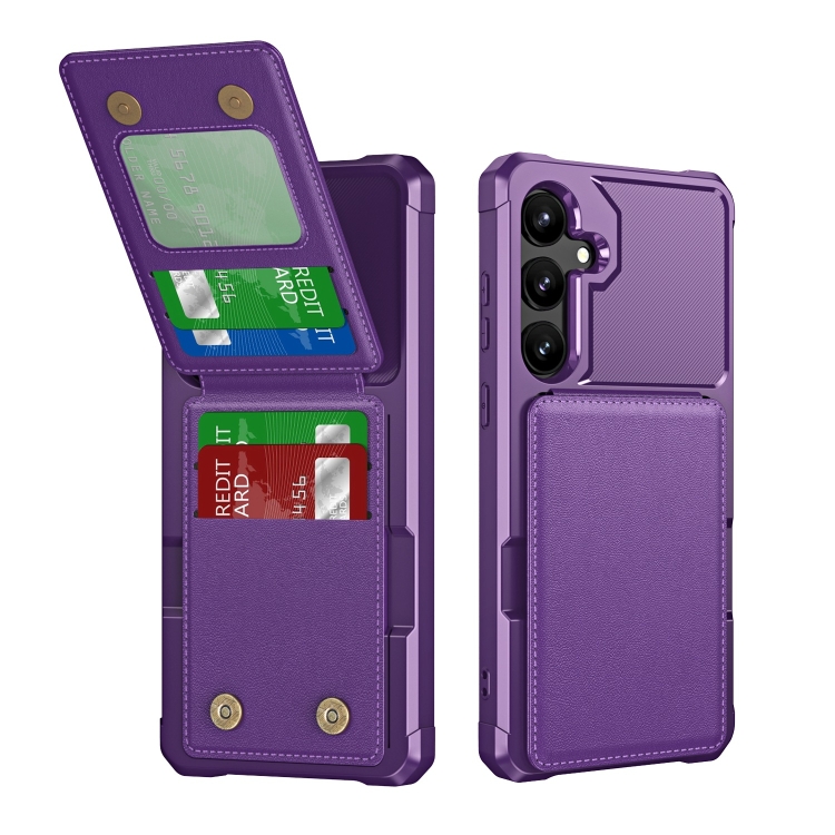 

For Samsung Galaxy S24 5G Vertical Flip Card Bag Holder Leather Phone Case(Purple)
