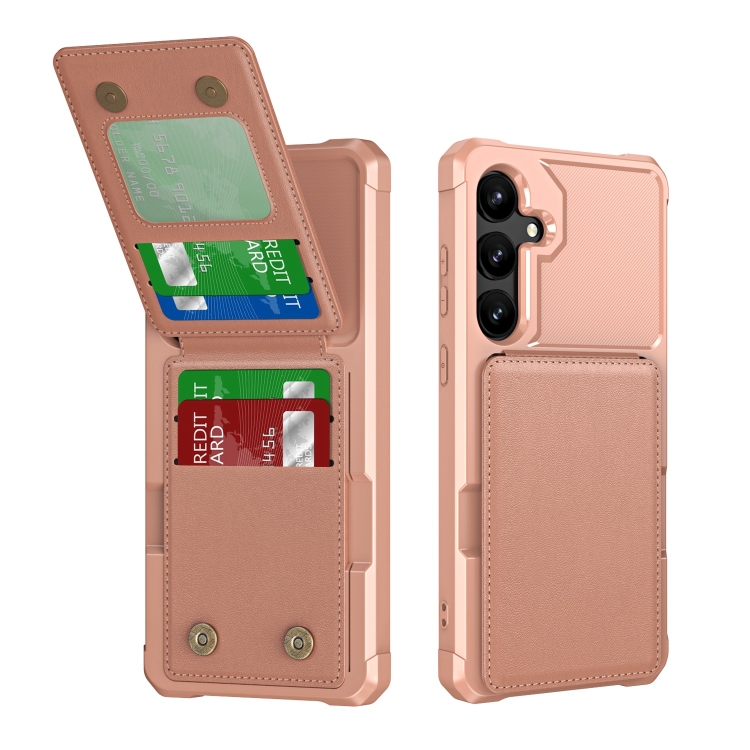 

For Samsung Galaxy S24 5G Vertical Flip Card Bag Holder Leather Phone Case(Rose Gold)