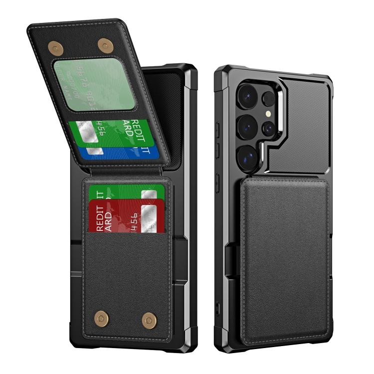 

For Samsung Galaxy S25 Ultra 5G Vertical Flip Card Bag Holder Leather Phone Case(Black)
