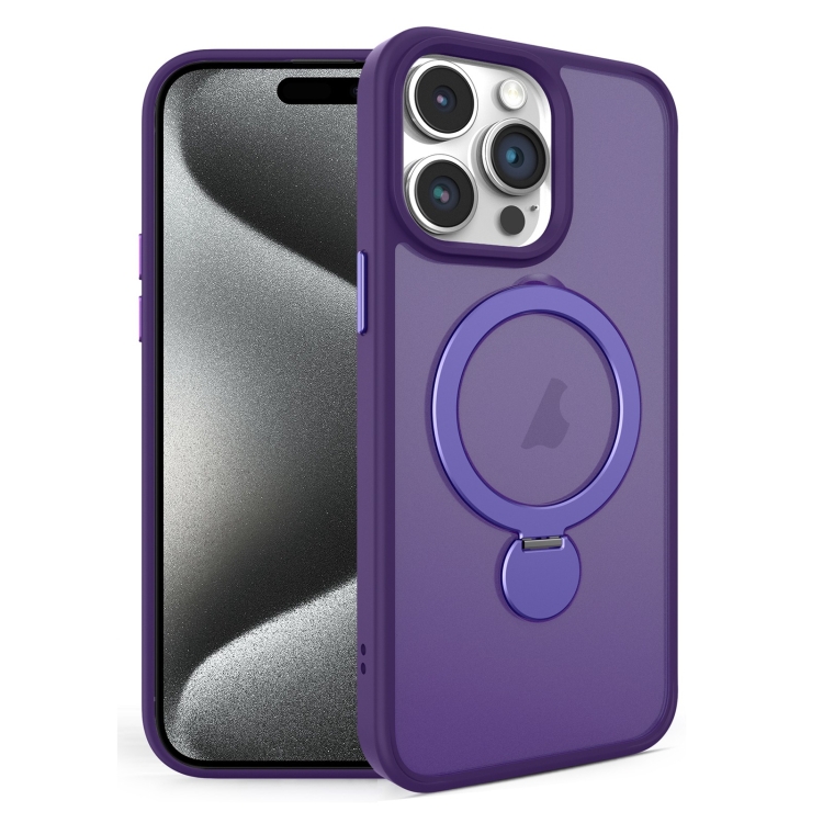 

For iPhone 15 Pro Max 360 Degree Rotating MagSafe Magnetic Bracket Frosted Phone Case(Dark Purple)