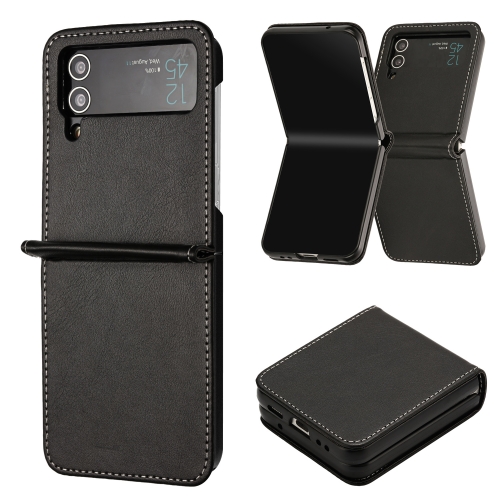 

For Samsung Galaxy Z Flip3 5G Solid Color Calf Texture Folding Leather Phone Case(Black)