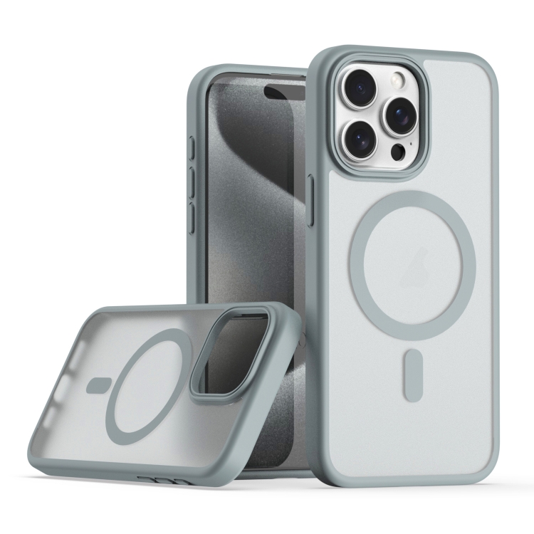 

For iPhone 15 Pro Max TPU Hybrid PC Inner Magnetic MagSafe Phone Case(Grey)