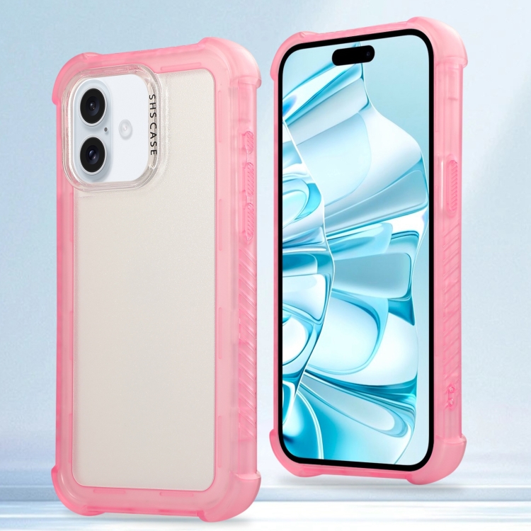 

For iPhone 16 Plus Transparent Matte TPU Hybrid PC 3-in-1 Phone Case(Pink)