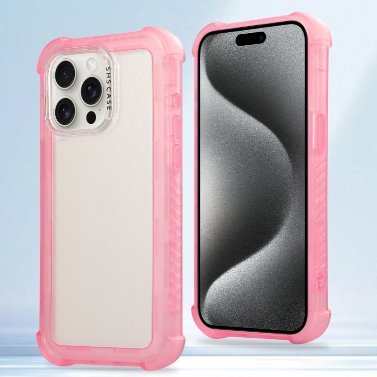 

For iPhone 15 Pro Max Transparent Matte TPU Hybrid PC 3-in-1 Phone Case(Pink)