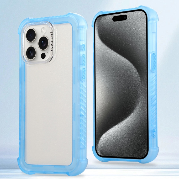 

For iPhone 15 Pro Transparent Matte TPU Hybrid PC 3-in-1 Phone Case(Blue)