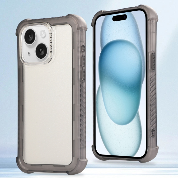 

For iPhone 15 Plus Transparent Matte TPU Hybrid PC 3-in-1 Phone Case(Grey)