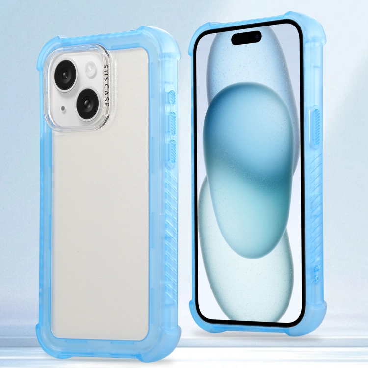 

For iPhone 15 Plus Transparent Matte TPU Hybrid PC 3-in-1 Phone Case(Blue)