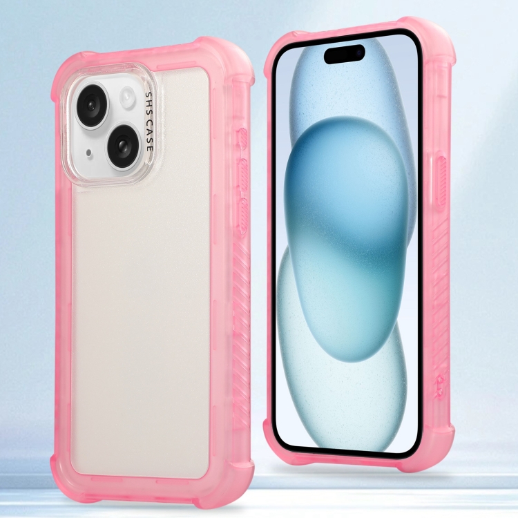 

For iPhone 15 Plus Transparent Matte TPU Hybrid PC 3-in-1 Phone Case(Pink)