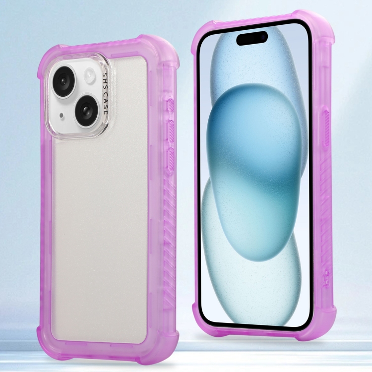 

For iPhone 15 Transparent Matte TPU Hybrid PC 3-in-1 Phone Case(Purple)