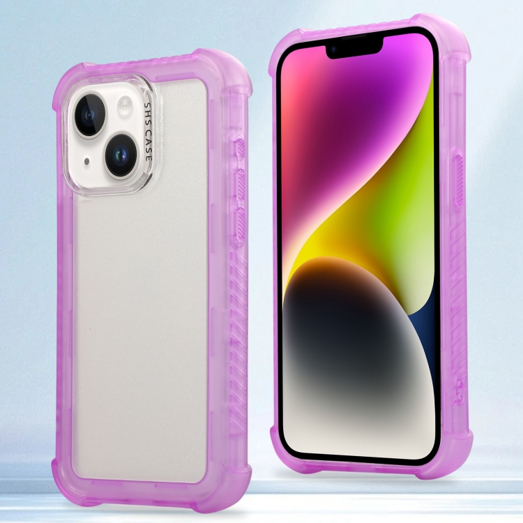 

For iPhone 14 Transparent Matte TPU Hybrid PC 3-in-1 Phone Case(Purple)
