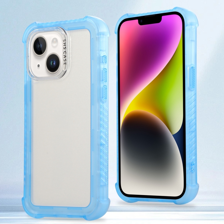 

For iPhone 14 Transparent Matte TPU Hybrid PC 3-in-1 Phone Case(Blue)