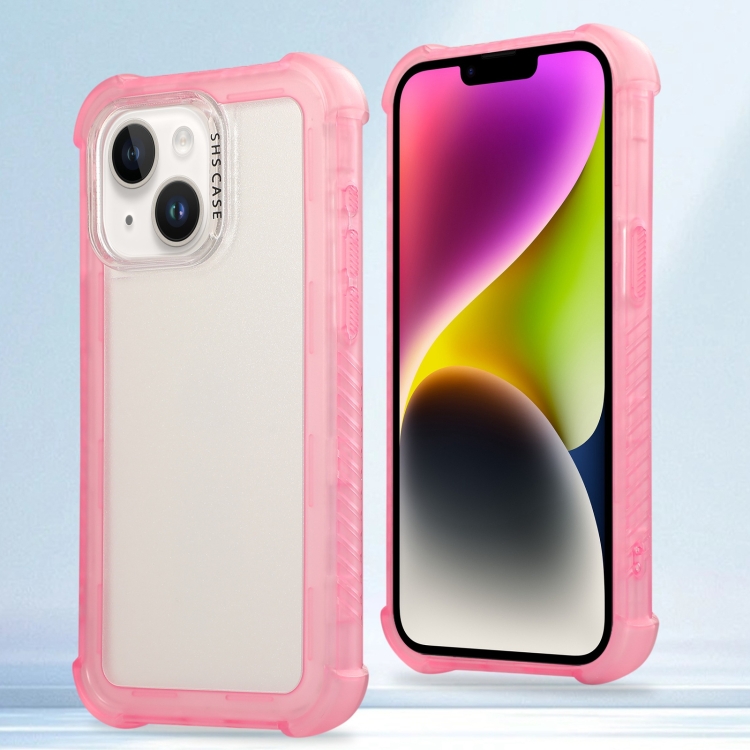 

For iPhone 14 Transparent Matte TPU Hybrid PC 3-in-1 Phone Case(Pink)