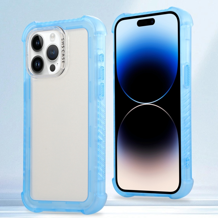 

For iPhone 14 Pro Transparent Matte TPU Hybrid PC 3-in-1 Phone Case(Blue)