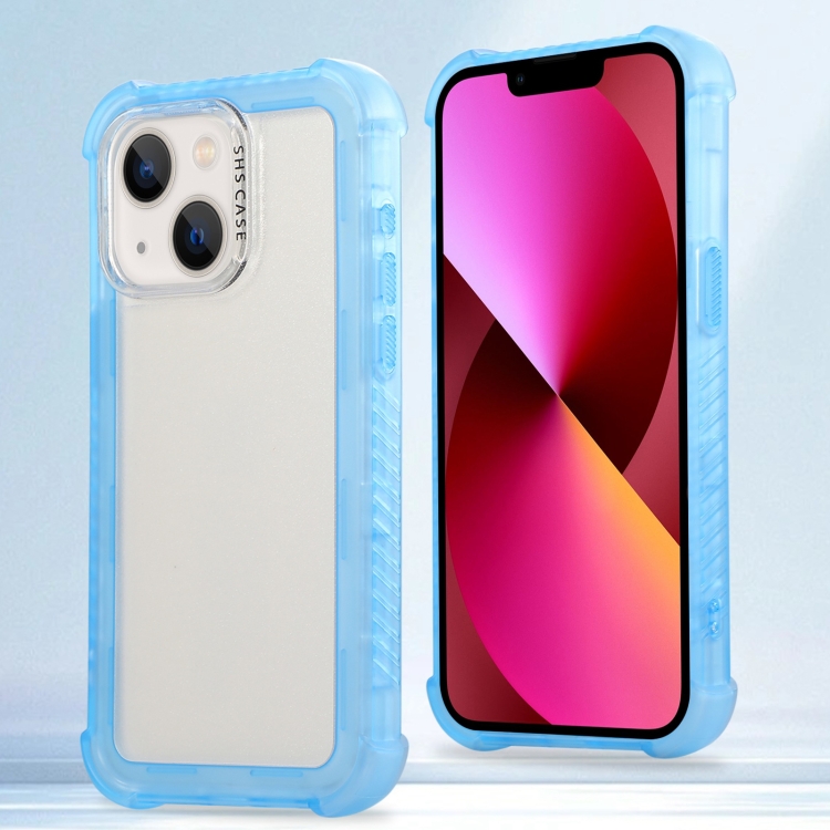 

For iPhone 13 Transparent Matte TPU Hybrid PC 3-in-1 Phone Case(Blue)