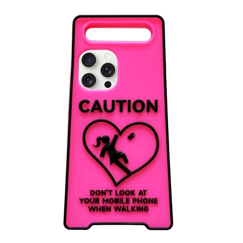 

For iPhone 15 Pro Max Warning Signs Noctilucent Silicone Phone Case(Red)