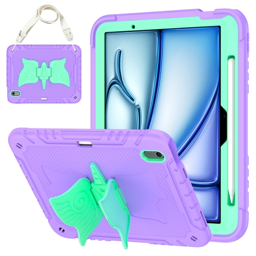 

For iPad Air 11 2024 Kickstand PC Hybrid Silicone Tablet Case with Strap(Purple Mint)