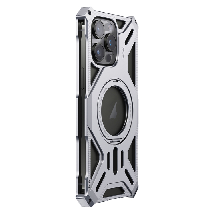 

For iPhone 15 Pro Max Aluminum Alloy Borderless MagSafe Rotating Holder Phone Case(Silver)