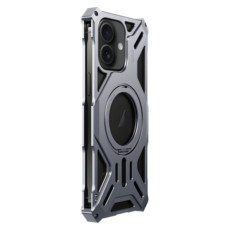 

For iPhone 16 Aluminum Alloy Borderless MagSafe Rotating Holder Phone Case(Grey)