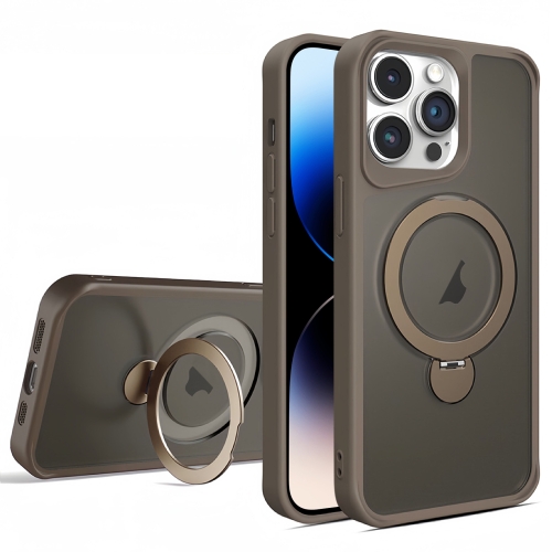 

For iPhone 14 Pro Invisible Fulcrum Holder MagSafe Phone Case(Coffee)