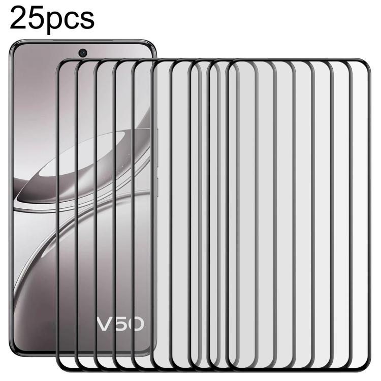 

For vivo V50 25pcs Full Glue 9H HD 3D Curved Edge Tempered Glass Film(Black)