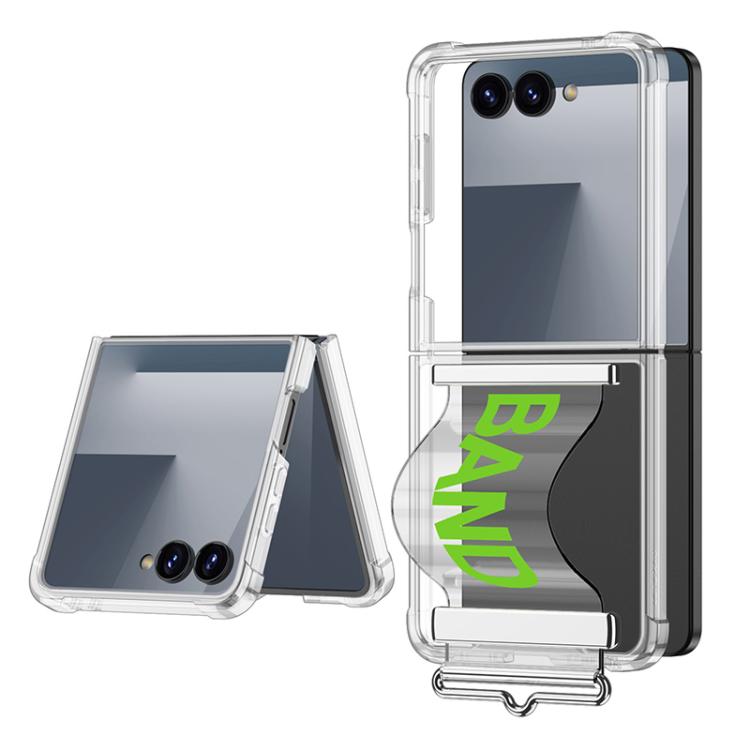 

For Samsung Galaxy Z Flip7 5G GKK Clear Airbag Wristband Holder Phone Case(Transparent Green)