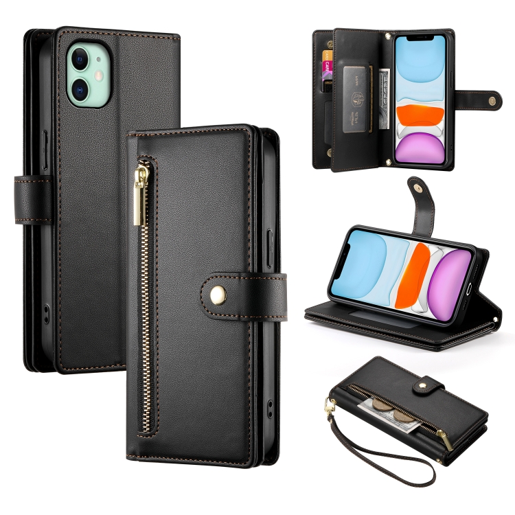 

For iPhone 11 Nine Card-slot Zipper Wallet Bag Leather Phone Case(Black)