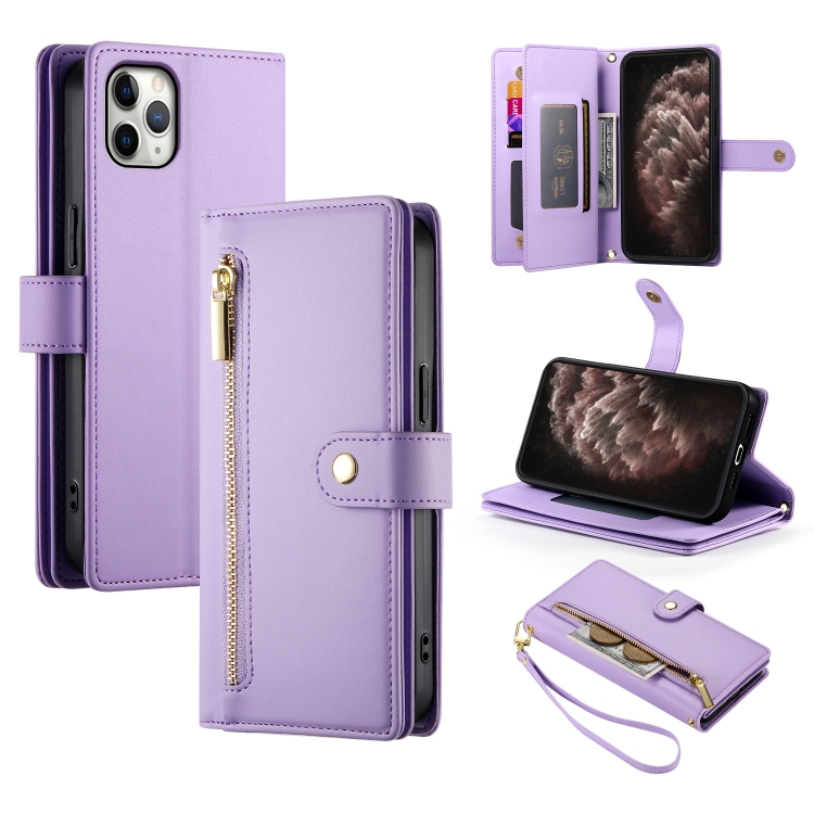 

For iPhone 11 Pro Max Nine Card-slot Zipper Wallet Bag Leather Phone Case(Purple)