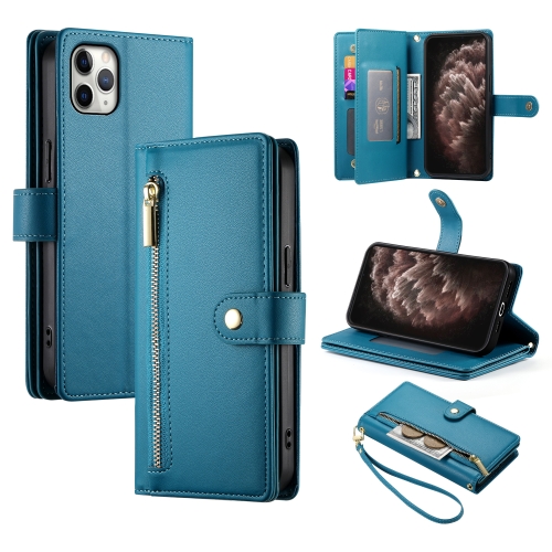 

For iPhone 11 Pro Max Nine Card-slot Zipper Wallet Bag Leather Phone Case(Blue)