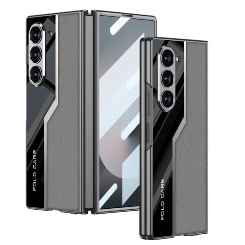 

For Samsung Galaxy Z Fold6 GKK Integrated Plating TPU + Leather Supercar Full Coverage Phone Case(Grey)