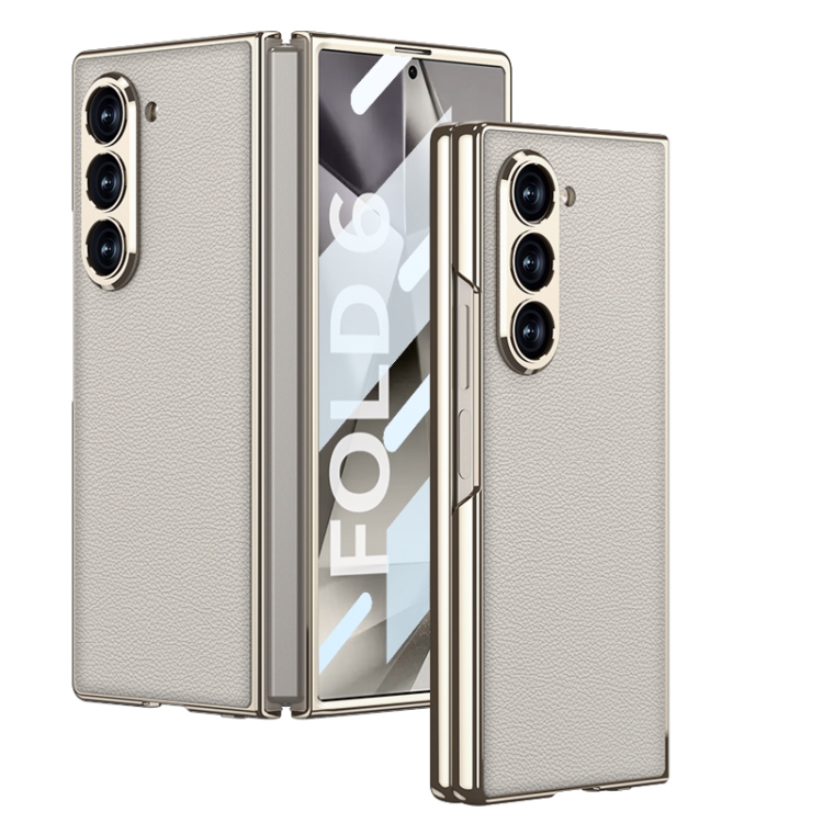 

For Samsung Galaxy Z Fold6 GKK Integrated Plating Leather Full Coverage Phone Case(Titanium Grey)
