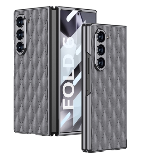 

For Samsung Galaxy Z Fold6 GKK Integrated Plating Leather Rhombus Texture Full Coverage Phone Case(Grey)