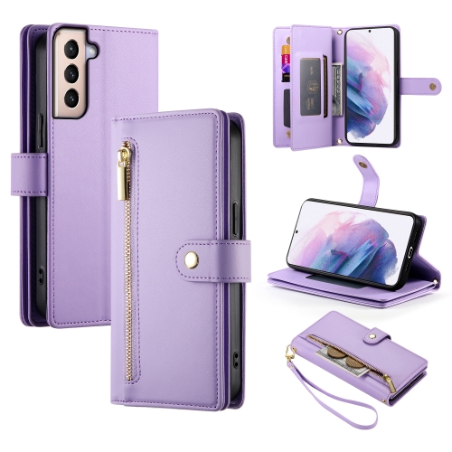 

For Samsung Galaxy S21+ 5G Nine Card-slot Zipper Wallet Bag Leather Phone Case(Purple)