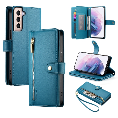 

For Samsung Galaxy S21+ 5G Nine Card-slot Zipper Wallet Bag Leather Phone Case(Blue)