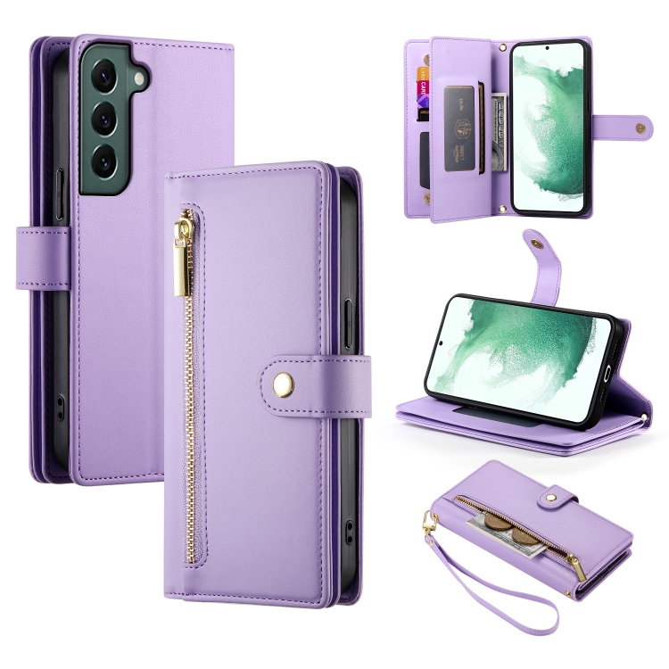 For Samsung Galaxy S22+ 5G Nine Card-slot Zipper Wallet Bag Leather Phone Case(Purple) — купить у Sunsky-online WW