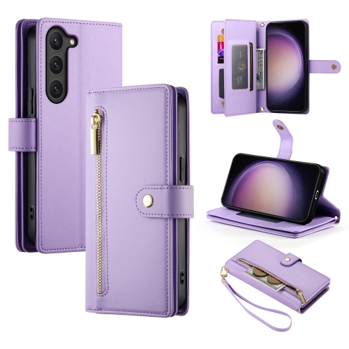 

For Samsung Galaxy S23 5G Nine Card-slot Zipper Wallet Bag Leather Phone Case(Purple)