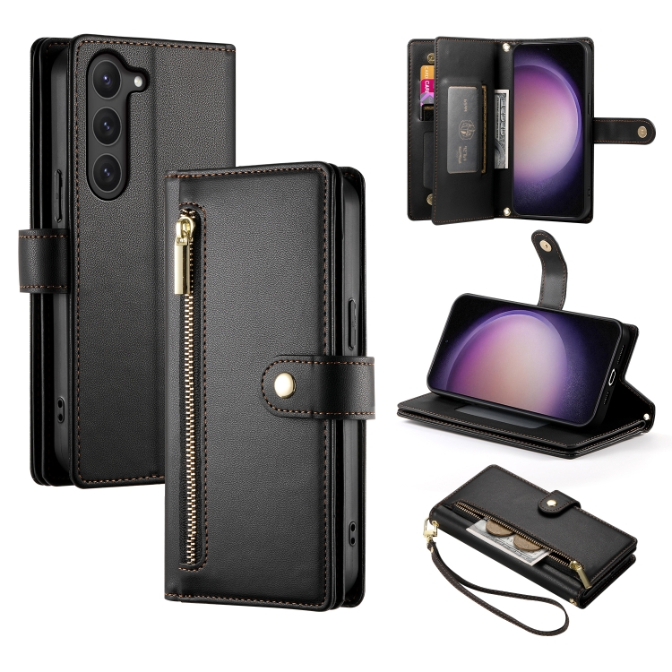 

For Samsung Galaxy S23 5G Nine Card-slot Zipper Wallet Bag Leather Phone Case(Black)