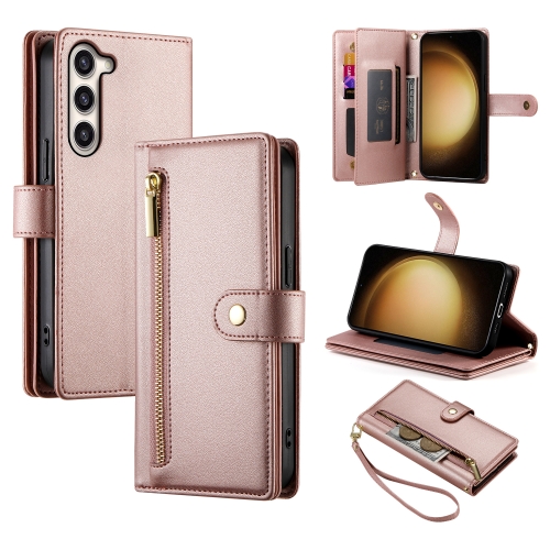 

For Samsung Galaxy S23+ 5G Nine Card-slot Zipper Wallet Bag Leather Phone Case(Pink)